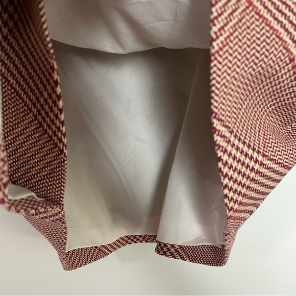 [H&M[ Red & Tan Houndstooth Print Academic Belted Faux Wrap Mini Skirt - Picture 5 of 10